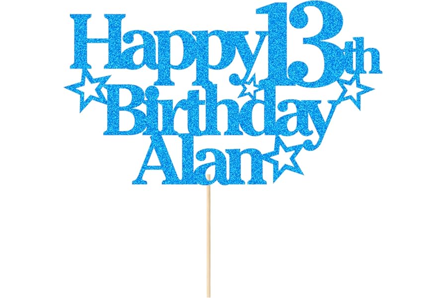 EDSG Personalised Happy Birthday Cake Topper Custom Party Decoration with Any Name Any Age Multicolour Glitter Cake Topper 13th 16th 18th 21st 30th 50th 60th 80th Hand Finished in UK (Blue)