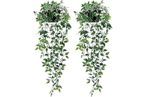 INSANYJ Fausse Plante avec Pots, 2 Pcs Plante Artificielle Tombante Exterieur Interieur, Lierre Artificielle Fausse Plante pour Célébration, Cuisine, Jardin, Bureau