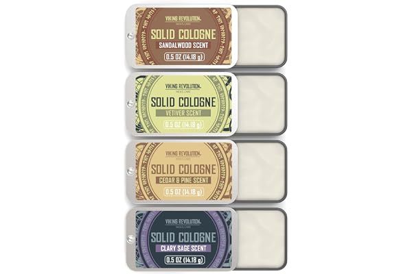 Viking Revolution - Parfum Homme - Parfum Solide - Cologne avec Bois de Cèdre, Sauge Sclarée, Vétiver, Bois de Santal - Cadeau Homme - 4 x 14 g