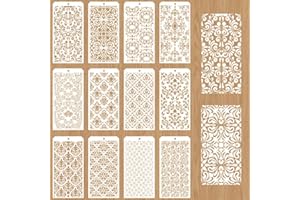 GOMAKERER 12 Pcs Decorative Painting Templates, 12 Styles Damask Stencils for Craft Reusable Vintage Texture Stencils Mixed Media Stencil for Painting on Wood Wall Furniture Scrapbook Decor