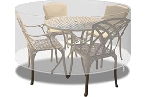 PATIO PLUS Przezroczyste pokrowce na meble na zewnątrz, okrągły pokrowiec na stół na patio, wodoodporny, zestaw mebli ogrodowych, okrągłe pokrowce na stół i krzesła na patio, zestaw, 102 x 71 cm,