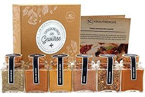 ‎KB KRAUTBERGER Kb KRAUTBERGER BIO Gewürze Geschenkbox zum Kochen I 6 Gewürzmischungen aus aller Welt Geschenk Vatertagsgeschenk I Geschenkset Gewürz in Bio-Qualität + Rezepte - Muttertagsgeschenk Geschenkidee
