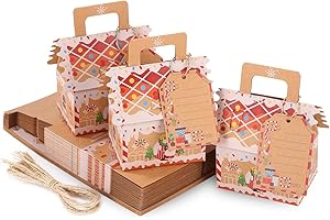 Xaosin Scatole Natalizie 25 Pezzi Confezioni Regalo Natale con Maniglia di Trasporto e Scheda Scatoline Biscotti Natale Scatoline Cioccolatini Scatola Caramelle Natalizie per Decorazione Natalizia
