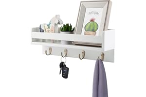 Halcent Perchero Pared Estantería Flotante, Madera Perchas de Pared Baldas Flotantes Colgador Llaves Perchero Puerta con 4 Gancho Pared