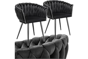‎TECTAKE tectake® Samt Stuhl, Schalenstuhl mit Armlehne in Knoten Optik, Esszimmerstühle, Sessel modern für Wohnzimmer, Esszimmer, als Küchenstühle, für Schminktisch, Dining Chair Set - schwarz, 2er Set
