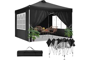COBIZI Pavillon 3x3m Wasserdicht Stabil Winterfest Faltpavillon Partyzelt Gartenpavillon mit Entlüftung, 4 Seitenteilen, 4 Sandsack, Höhenverstellbar, Pop up Faltbar Gartenzelt, Schwarz