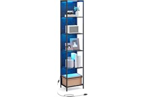 VASAGLE Bibliothèque LED à 6 Niveaux, Étagère à Lumière Réglable, Meuble de Rangement avec Cadre en Acier, 30,3 x 40 x 178,6 cm, pour Salon, Chambre, Bureau, Noir Boisé LLS121B57