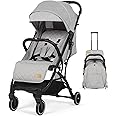 Hadibio Compact Pushchair with Adjustable Seat, Lightweight Travel Stroller with Mosquito Net and Rain Cover, Easy One-Hand Fold, Baby Buggy from Birth to 15kg(Light Grey)