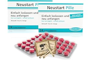 ERFURTH FUN Lustige Pillen NEUSTART Pille 2er Set, als Geburtstagsgeschenk. Spaß, Anti Stress, gute Laune, Junggesellenabschied Mann und Frau. mit John Silver® Orakelsprüchen