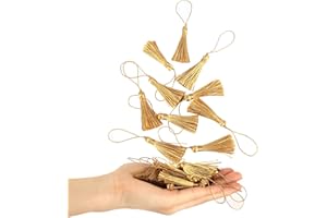 BEL AVENIR 50 Pcs Mini Bookmark Tassels 3.75inch/9.5cm Silky Handmade Keychain Tassel with 2.15inch Cord Loop,Colorful Small Tassels for Craft Accessory,Tags (Gold)