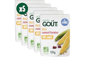 GOOD GOÛT - Maïs Et Canard Fermier Pour Bébé - Dès 6 mois - Purée - Fabriqué En France - Sachets Micro-Ondables - 5x190g