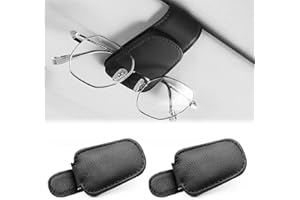 XZSKD 2 Pcs Sunglasses Holder For Car, Leather Eyeglass Holder, Car Sunglasses Holder, Car Glasses Holder, Glasses Holder For Car, Suitable For Car Interior Visor And Different Size Eyeglasses(Black)