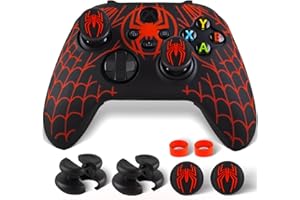 PlayRealm Silicone Skin Cover Sticker x 1 & Extender Grips x 2 for Xbox Series X/S Controller Spider Web Red