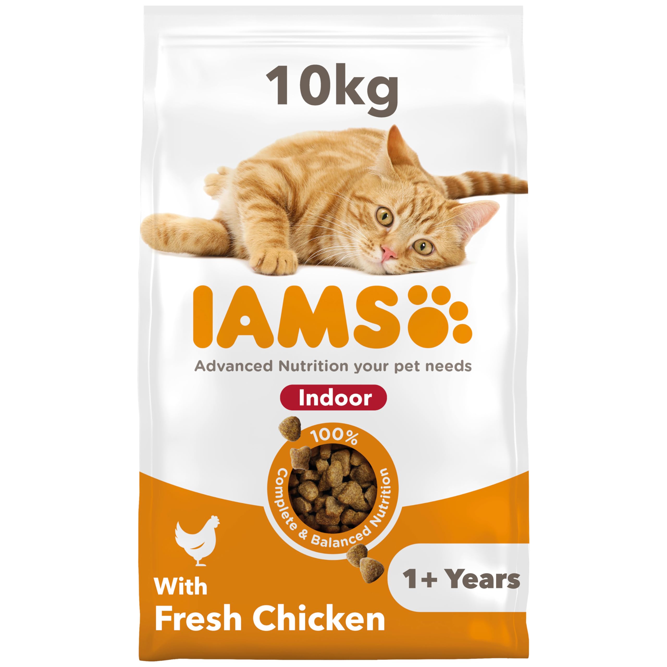 IAMS Alimento seco para gatos de interior - comida seca para gatos adultos de más de 1 año con pollo fresco, 10 kg