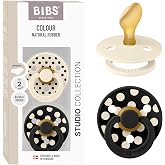 BIBS Colour Dummy, 6-18 Months, Pack of 2, Polka Mix Ivory/Black | Anatomical Nipple | Natural Rubber Latex | Size 2 | BPA Fr
