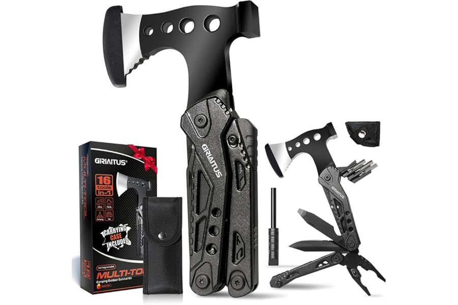 Camping Essentials Multi Tool Gifts for Men Dad 16in1 Multitool Survival Gear with Hammer Pliers Saw Screwdrivers Bottle Opener Whistle Christmas Stocking Fillers Gadgets for Outdoor, Hiking, Repair