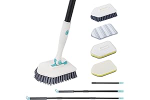 QKTYB Szczotka do szorowania podłóg z uchwytem o długości 132 cm, szczotka do czyszczenia prysznica, obracana o 180°, szczotka do szorowania płytek z gąbką i ką, zdejmowana, sztywna, szczotka do kąpieli