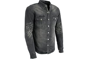 Milwaukee Leather MPM1620 Men's Black Armored Denim Biker Shirt with Aramid by Dupont Fibers - Medium