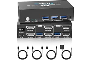 BDFFLY 4K HDMI KVM Switch 2 PC 2 Monitors with 3 Ports,4K@60Hz USB 3.0 KVM Switches for 2 Computers Share 2 Monitors and 4 USB Devices such as Keyboard, Mouse, Hard Drive