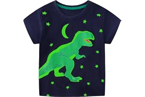Hoseay Pojkar-T-shirt, mjuk bomulls-T-shirt, självlysande rundhalsad kortärmad tröja, andningsbar söt dinosauriemönster topp