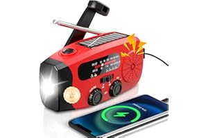 RYCHI Wind Up Solar Radio, Emergency Radio, Portable Hand Crank Radio, AM/FM Radio with LED Torch, 7400mWh Rechargeable Power Bank, SOS Alarm, USB Phone Charger, Emergency Use for Camping Hiking (Red)