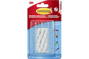 Command Dekorations-Clips, Vorteilspack mit 20 Mini Klebehaken Transparent und 24 Kleinen Klebestreifen, Strips - Befestigung fur Lichterketten