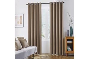 Coastline Luna brushed blackout eyelet curtains Mocha Camel Coffee thermal insulated window treatment 2 panels blinds floor curtains for bedroom,Livingroom,Kids nursery room Width 46" x Drop 72"
