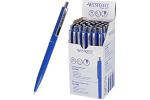 ‎WESTCOTT Westcott Kugelschreiber ALLTIME Blau 50 Stück | Vorteilspack Druckkugelschreiber mit blauer Tinte | Strichstärke M mit X20 Standardmine | Dokumentenecht ISO 12757-2 | Stabiler Metallclip | E-737456 00