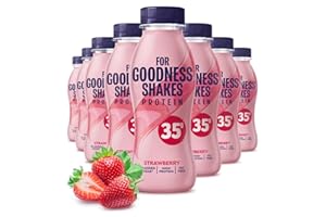 For Goodness Shakes Strawberry Protein Shakes, 35g Protein, High Protein, Fat-Free, Ready-To-Drink, No Added Sugar, Gluten-Free, Pre & Post Workout, 8 x 330ml