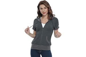 MISS MOLY Damen Kurzarm Kapuzenpullover Sweatjacke Hoodie Sweatshirt mit Reissverschluss