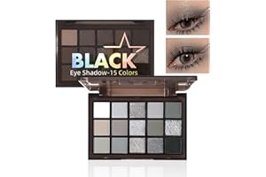 GEEWHILE Black Eyeshadow Palettes, Glitter & Matte Eye Shadow Pallets, 15 Colors Smokey Black Silver Gray White Eyeshadow, Long Lasting Highly Pigmented Eyeshadow Makeup Kits For Women