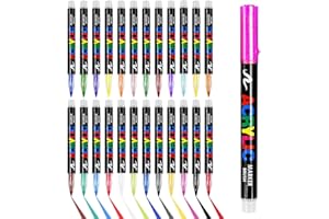 UHETLET 24 Farben Acrylstifte Keramik Bemalen set Porzellanstifte Spülmaschinenfest Keramikstifte Glasmalstifte Glasstifte Pinselstift Wasserfester Keramik stifte Bemalen für Glas Stein Tassen