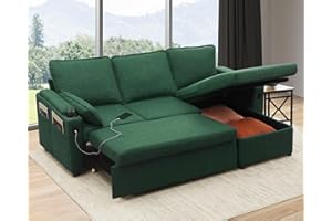 DURASPACE Sofa Bed Sleeper Pull Out 2 In 1 Sectional Sleeper Sofa Couches With Storage,USB, Cup Holder,Pullout Sectional Couches For Apartment Living Room (Green)
