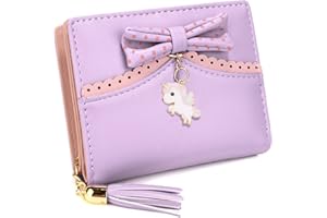 UTO Portfel ze skóry PU dla kobiet i dziewcząt, uchwyt na karty, organizer na monety, z zamkiem błyskawicznym, portmonetka z zamkiem błyskawicznym, mały portfel, 1096 Jednorożec, fioletowy, Nowoczesny