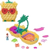 Polly Pocket mini bebek ve aksesuarları ile Ananas K&ouml;pek&ccedil;ik Plajı mini oyun seti, mikro bebek ve evcil hayvanlar dahil 8 akse