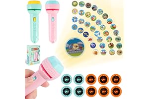 INDRNIF 2 PCS Taschenlampen Projektor für Kinder, Projektionslicht Spielzeug, Diaprojektor Taschenlampe mit 80 Tiermustern, Dinosauriern, Transportfahrzeugen, Früchten und Ziffern Taschenlampenlicht