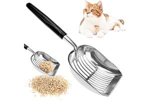 Avettcit Metal Cat Litter Scoop Deep Shovel with Comfortable Handle, Durable Litter Pet Shovel Non-Stick Cat Litter Sifter Scoop Easy to Clean Pet Litter Scoop for Cats (Black)