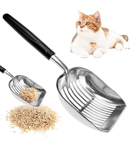 Paletta Per Lettiera Gatti In Acciaio Inox - Manico Lungo Ergonomico, Dimensioni 25,5 X 10,7 Cm, Portatile Per Casa E Viaggi