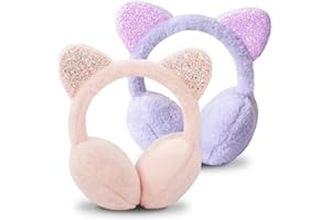 ESYFOR Cache-Oreilles Enfant, 2 Pièces Cache Oreille Fille Peluche Mignon Chauffe Oreilles Ajustables Paillettes Coupe-vent Chauffe-Oreilles pour Hiver Activités de Plein Air