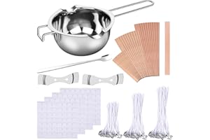 JOSPL Kit de Fabricación de Velas 150 Mechas Enceradas,2 Soporte de Metal 224 Pegatinas de Mechas Vela Doble Cara,30 Piezas Mecha Madera para Hacer Velas y Manualidades de Bricolaje
