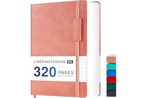NIRMIRO Notizbuch B5 Liniert, 320 Seiten Großes Bullet Journal Tagebuch für Erwachsene Frauen und Männer Notizen, Reisen, Zeichnungen, 19cm x 25,4cm, Rosa Leder Notizblock
