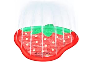 Wassermatte Garten Kinder, ZoneYan Splash Play Matte, 150*130cm, Erdbeerform, Wasserspielmatte Kinder, Sprinkler Pad Splash Play Mat, Splash Pad Planschbecken, Sprinklermatte für Haustiere und Kinder