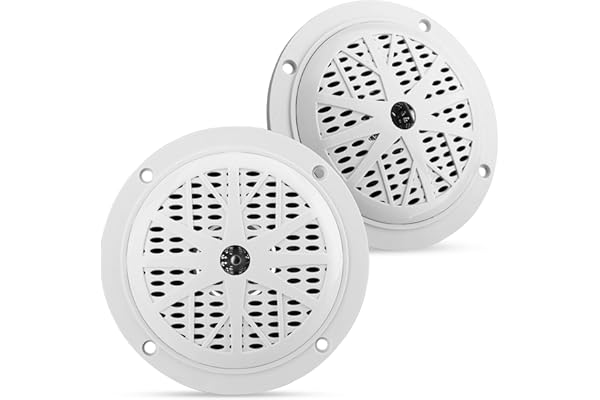 Pyle Enceintes Marine Doubles 10 cm - Haut-Parleur Extérieur étanche et Résistant aux Intempéries avec Cône en Polypropylène - Entourage en Tissu et Design Bas Profil -1 Paire - Blanc