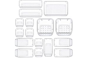 Panzy Home 16 Pcs Drawer Organiser Clear Desk Drawer Organisers Trays Makeup Drawer Divider Clear Plastic Storage Boxes for Bathroom Cosmetics Kitchen Office Stationery