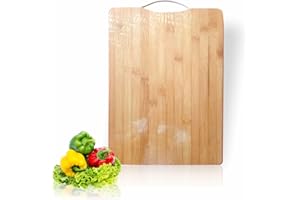 ADLAM Wooden Chopping Board Serving Tray Bamboo Cutting Board with Easy Grip Metal Handle Organic Natural Wooden Platter Perfect for Chopping Vegetables Meat Cheese Bread Kitchen Accessory (1Pc) (24x34Cm)