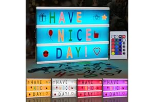 Amzeeniu A4 Light Box, LED-Lichtbox, personalisierbar, buntes Licht, Stromversorgung über USB und Akku, mit 192 Buchstaben und Emojis, Fernbedienung, Geschenkidee