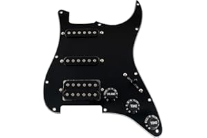 Musiclily 11 Orificios HSS Loaded Pickguard Pre-cargado Golpeador con Single Coil Humbucker Pastillas Set para Guitarra Eléctrica Fender USA/Mexican Stratocaster Squier, 3 capas Negro