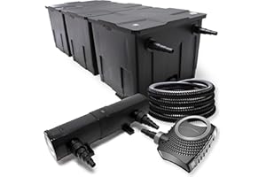 Wiltec Kit complet: CBF-350C Filtre de bassin jusqu'à 90000 L Biologique, NEO10000 SuperECO pompe de filtration 10000l/h 80W, CUV-218 lampe uv UVC Clarificateur avec 18W, 25m Tuyau 25 mm