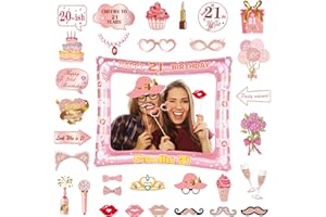 FEYG 21st Brithday Decoration, Rose Gold 21st Birthday Inflatable Selfie Photo Booth Frame with 21st Birthday Photo Booth Props, Giant Inflatable Photo Booth Frame for Girls Her Birthday Party Decoration