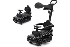 COSTWAY Mercedes Benz Rutschauto, 3 in 1 Rutscher Auto mit Sonnendach & Stauraum & abnehmbaren Schutzbügel & Schiebestange, Rutschfahrzeug mit Motorsound & Hupe, für Kinder ab 1 Jahr (Schwarz)